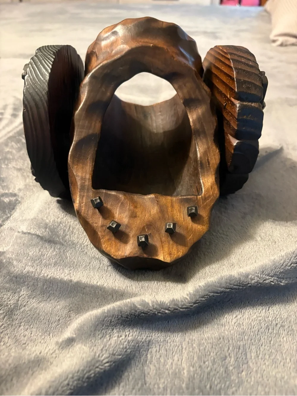 Rustic Dark Brown Solid Wooden Cannon Wine Bottle Holder